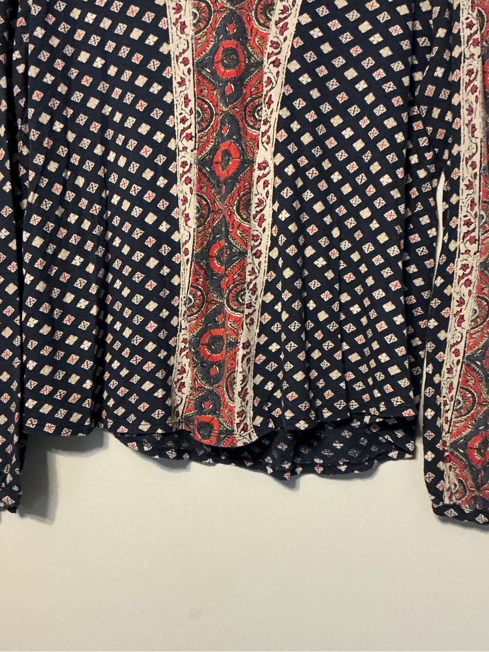 Lucky Brand Navy Printed Boho V-Neck Top with Red Accent - Picture 4 of 8